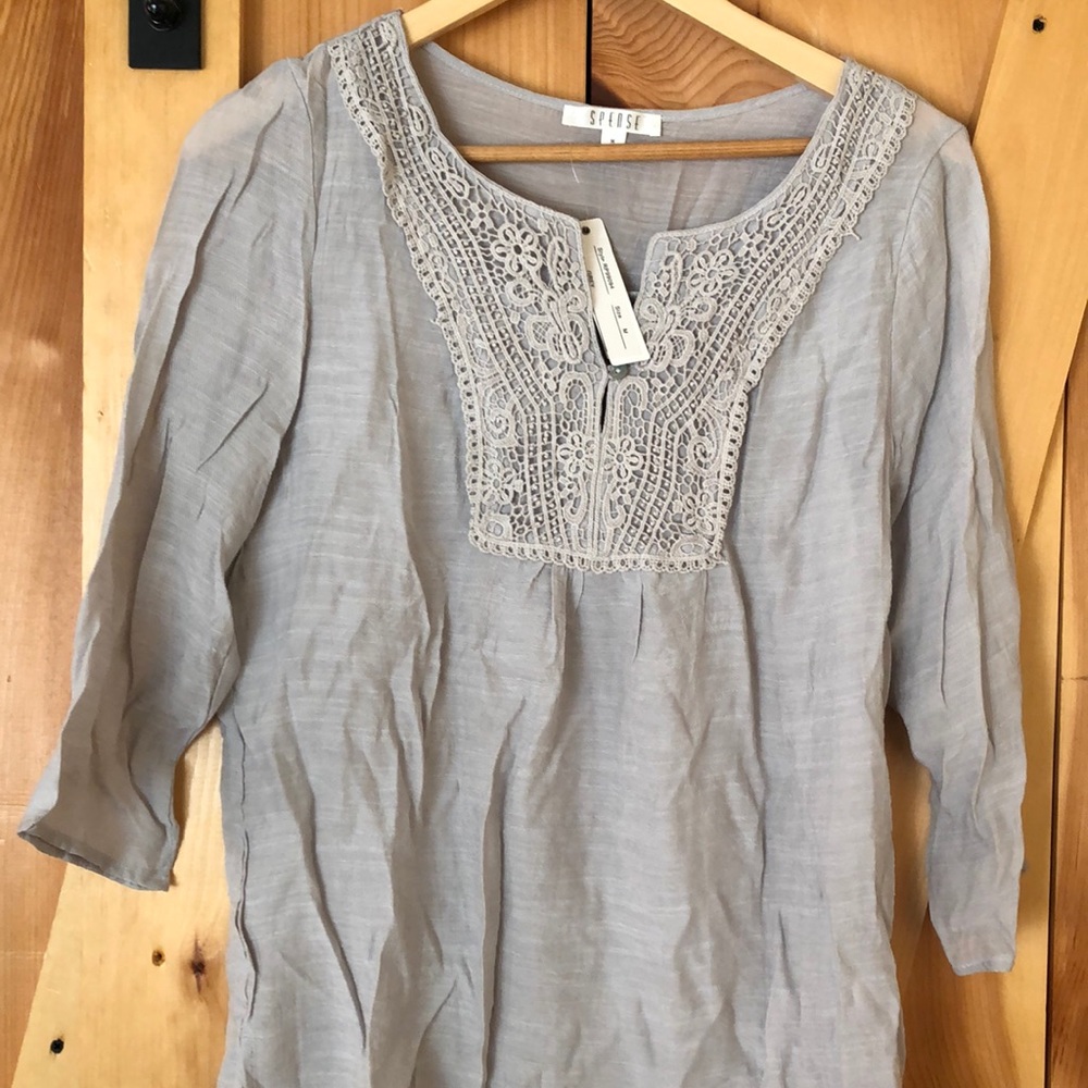 Spense Grey Peasant Blouse Size M NWT